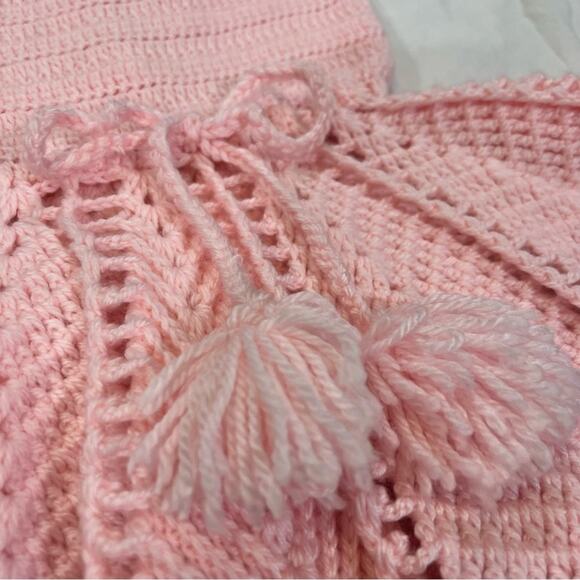 Grandma Crochet Pink Handkerchief Hem Sweater Dress sz Small - Picture 9 of 11